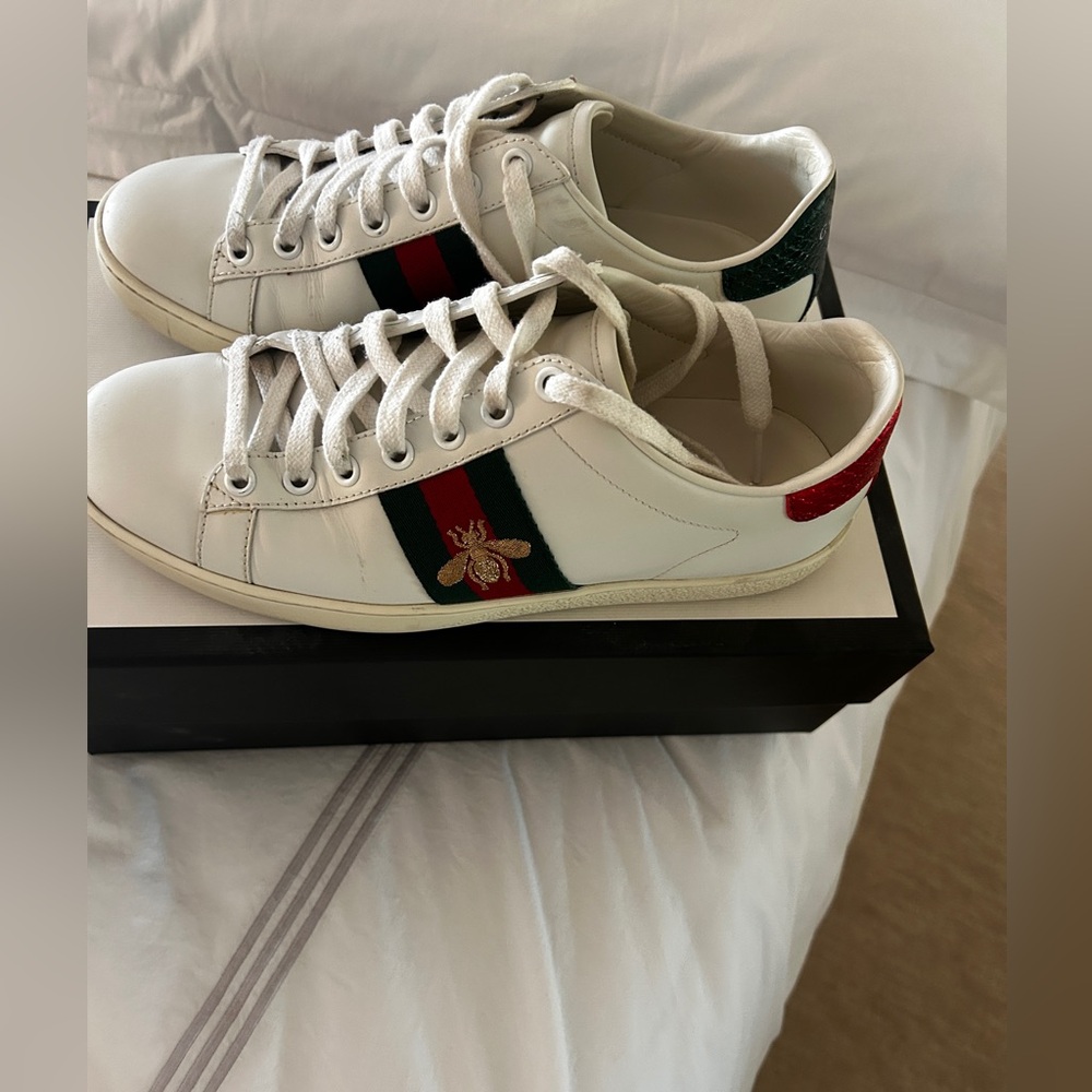 Gucci White Sneakers with Red and Green Accents